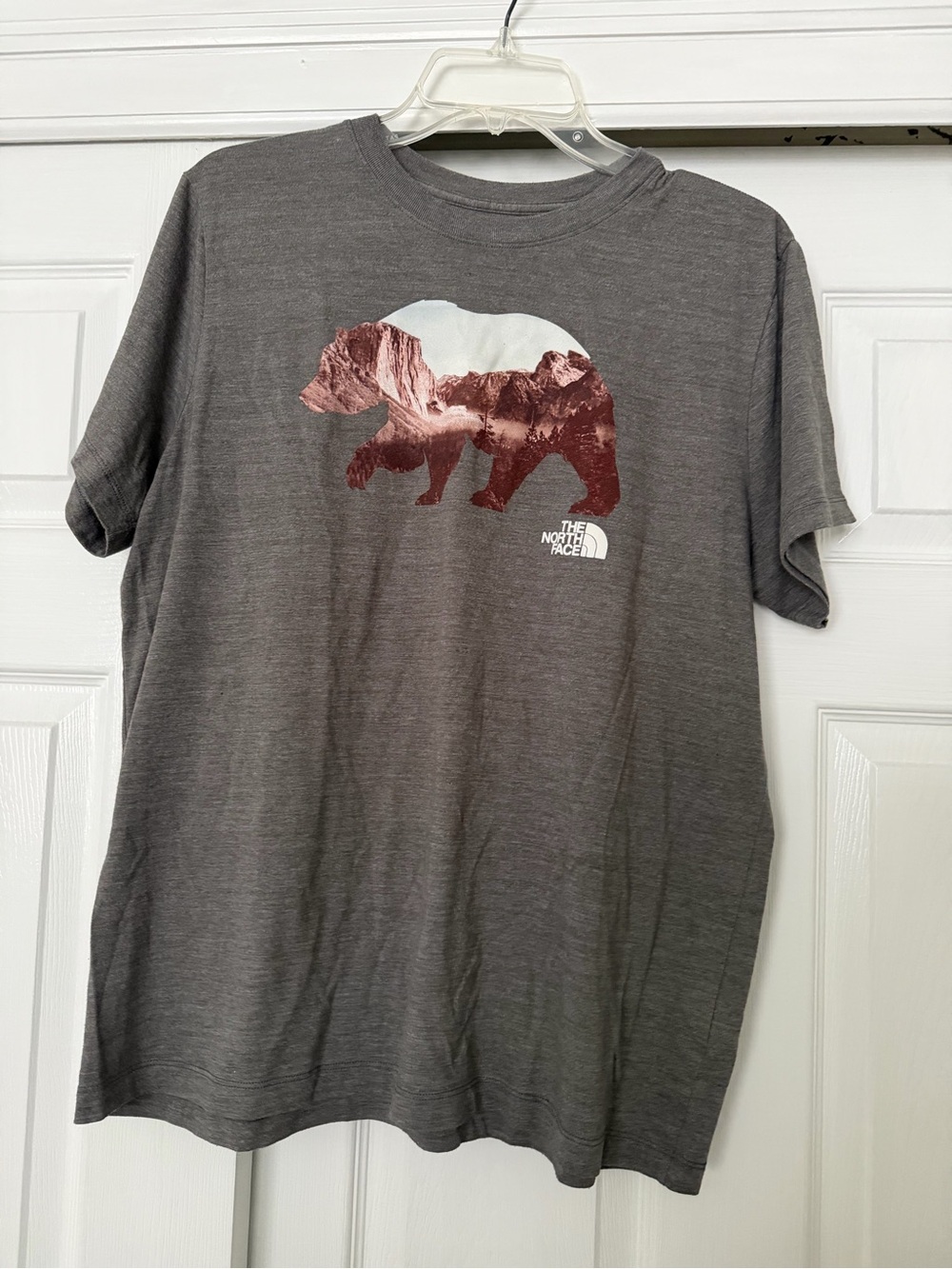 The North Face Gray Tee with Red Mountain Bear Graphic